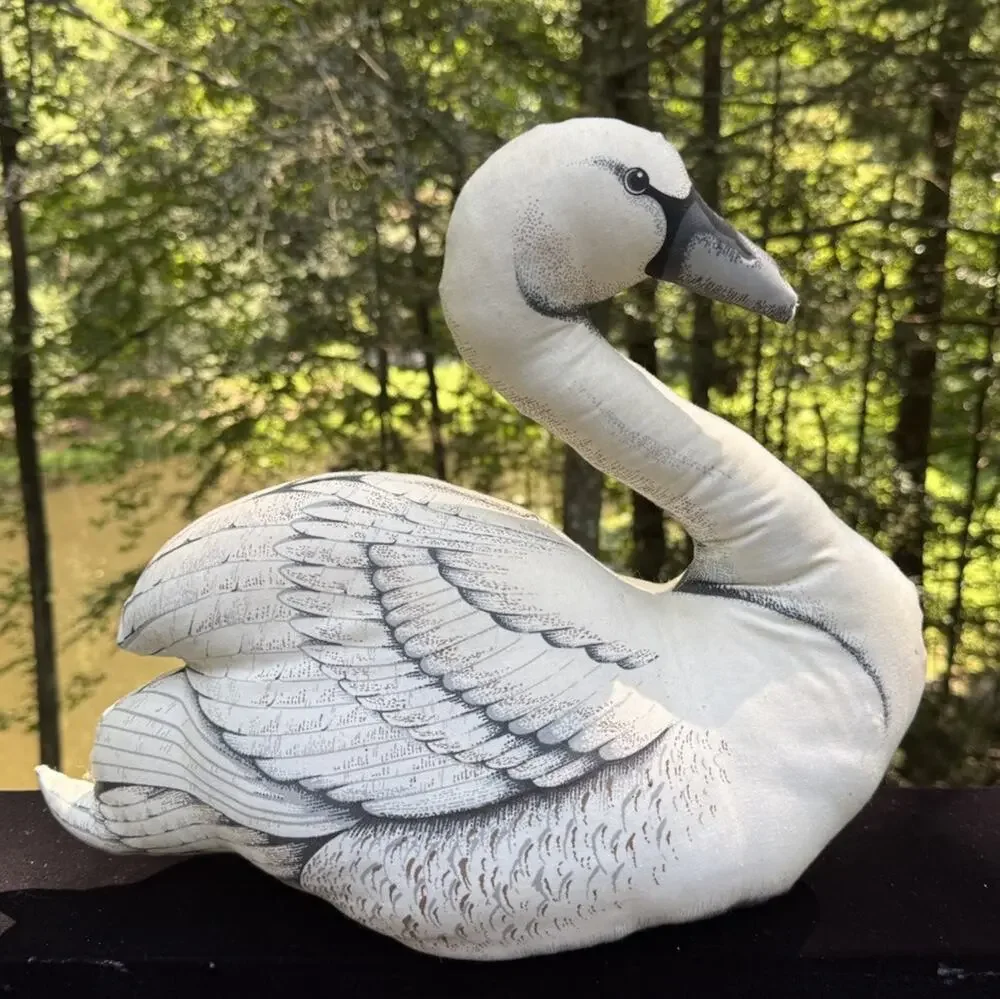 Vintage Large Stuffed Wild Swan Bird Plush Decorative Pillow Decor Handmade